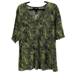 Russell Kemp NY Green Tropical Floral Pleated Stretchy Top Women’s Size 3X
